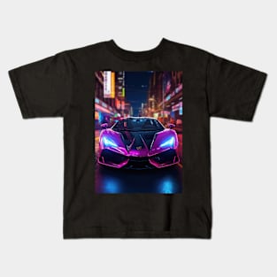 Asian Neon City Sports Car Kids T-Shirt